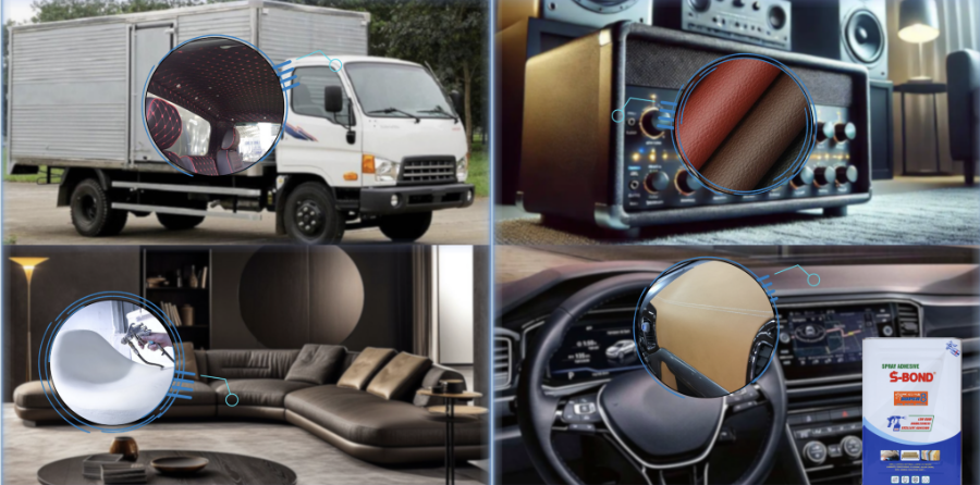 Ứng dụng keo phun Super 8 dán laminate, veneer và vật liệu nội thất.