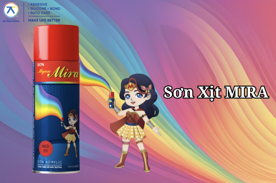 Sơn xịt Mira của An Thái Khang, dòng sơn xịt acrylic 1 thành phần dùng cho nhiều bề mặt.