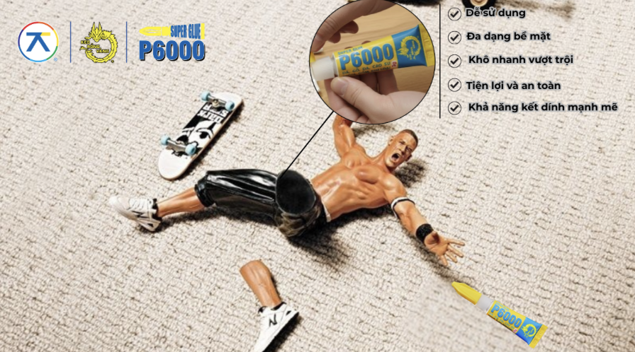 Keo P6000 sửa đồ chơi nhựa và các vật dụng nhỏ nhờ khả năng bám dính mạnh.
