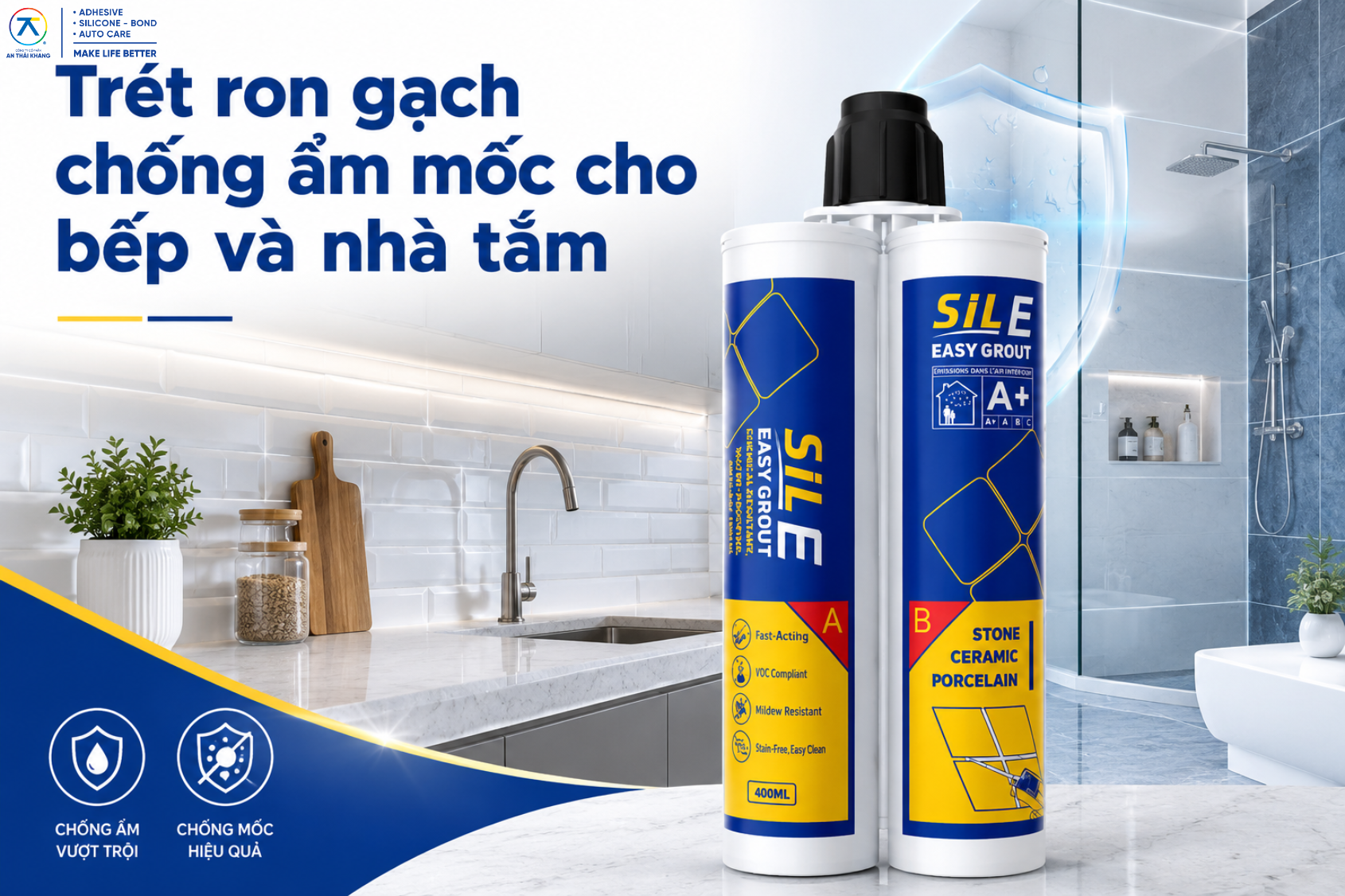 Trét ron gạch chống ẩm mốc cho bếp và nhà tắm